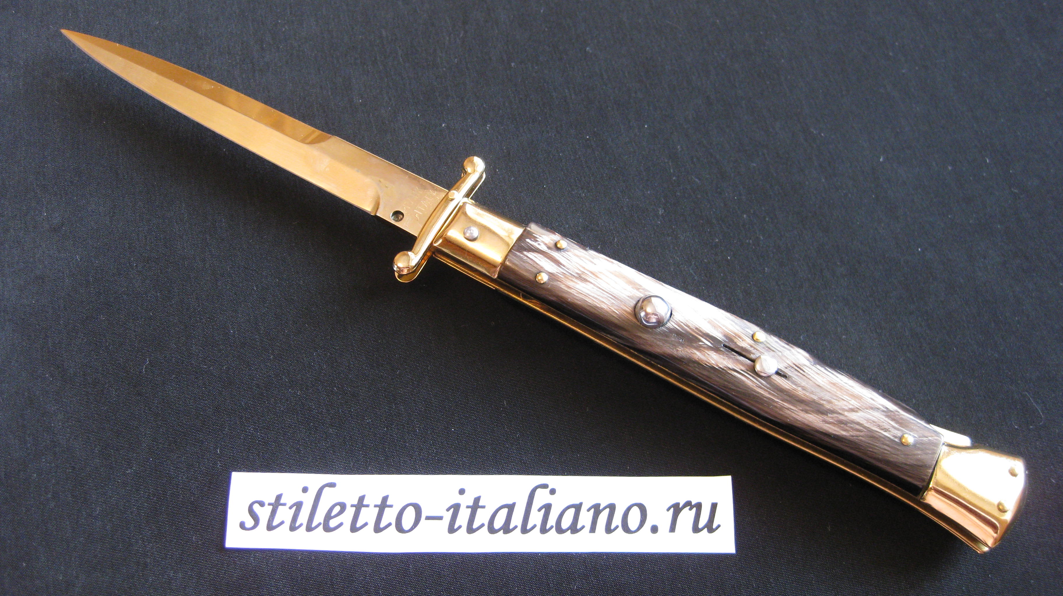 Stiletto 11 Swinguard Modified Bayonet Dark horn 24K Gold plated Frank Beltrame