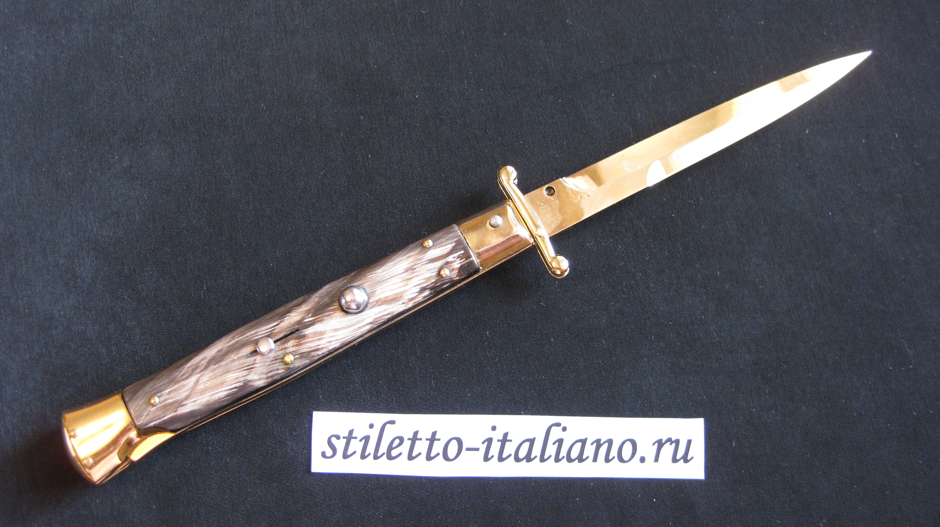 Stiletto 11 Swinguard Modified Bayonet Dark horn 24K Gold plated Frank Beltrame